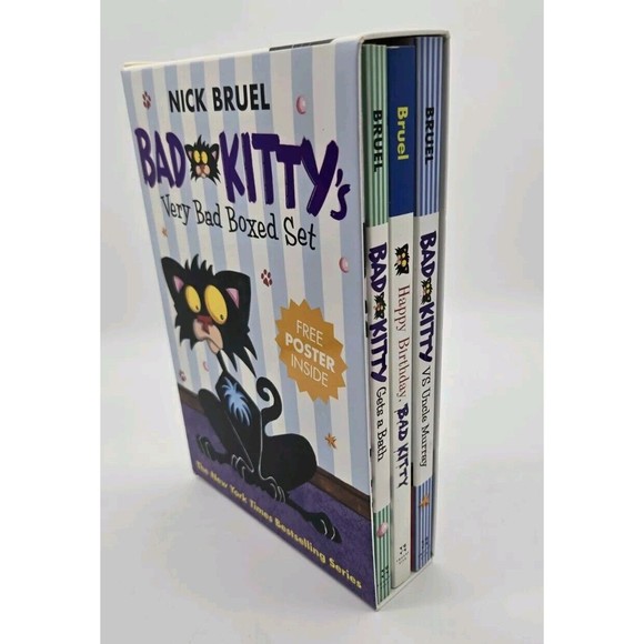 Bad Kittys Very Bad Boxed Set 3 Books Poster Gets A Bath Happy Birthday Vs Uncle - Picture 2 of 14